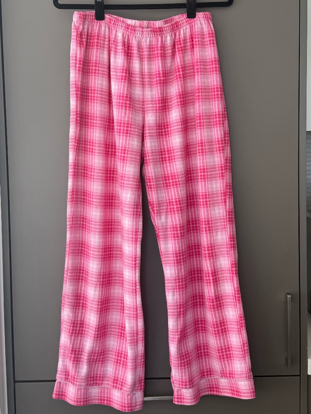 La Vie en Rose Pink Plaid Fleece Pajama Pants Women’s Size Large Cozy Sleepwear